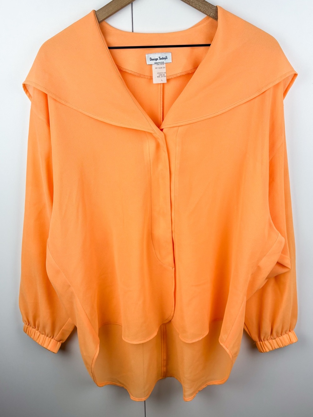 Vintage Orange Hooded Collar High Low Drapey Oversized Pullover Blouse Jacket